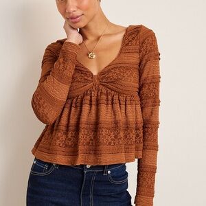 Sarah Long Sleeve Knit Babydoll Top Size Medium